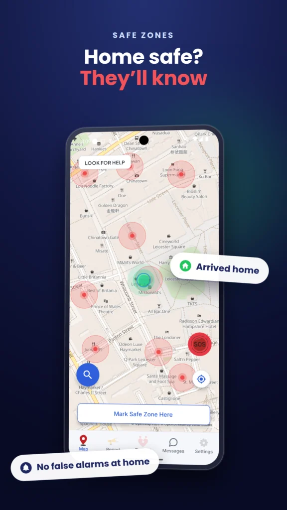 Safe Zone at home in Safety App UK that tells your circle when you arrive